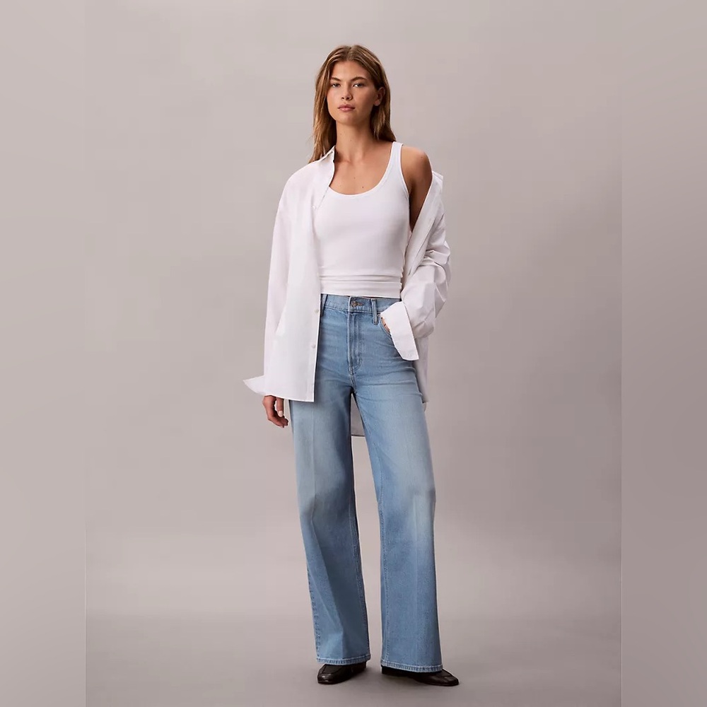 Calvin Klein Light Blue Ultra High Wide Leg Jeans.